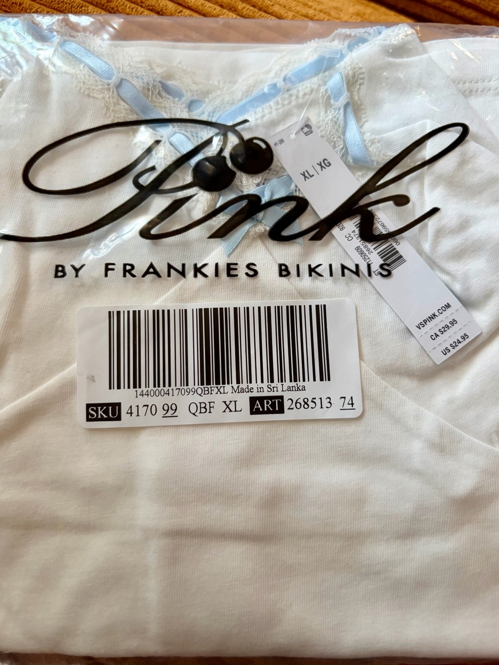 Frankie’s Bikinis Victoria's Secret White Tank Top with Light Blue Trim